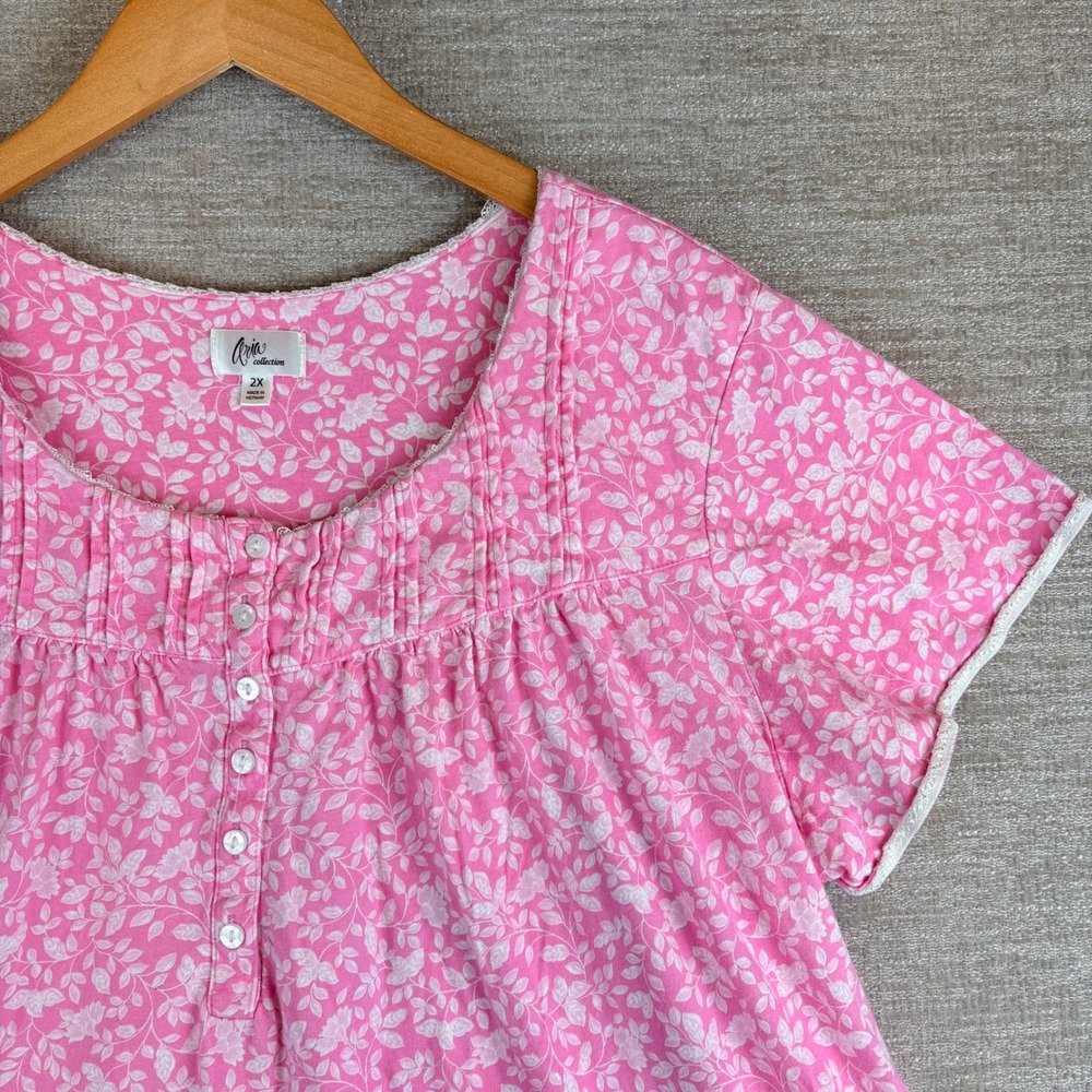 Aria Collection Scoop Neck Nightgown Knit Sleepshirt Womens 2X Pink Floral EUC